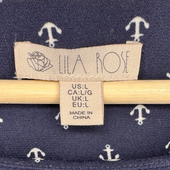 Lila Rose Womens‎ Top Large Navy Blue Anchor Blouse Coastal Sailor Nautical Work - Picture 3 of 6